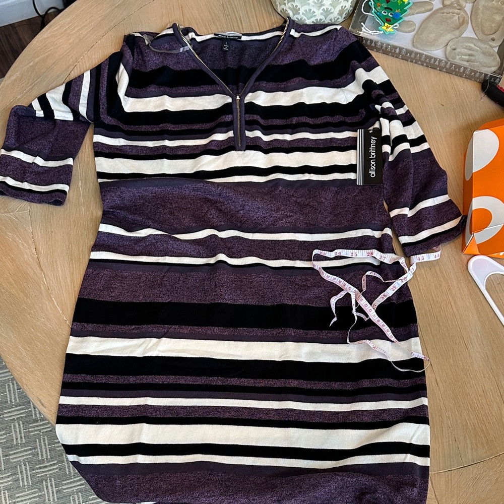 Calvin Klein Purple and Black Striped Dress